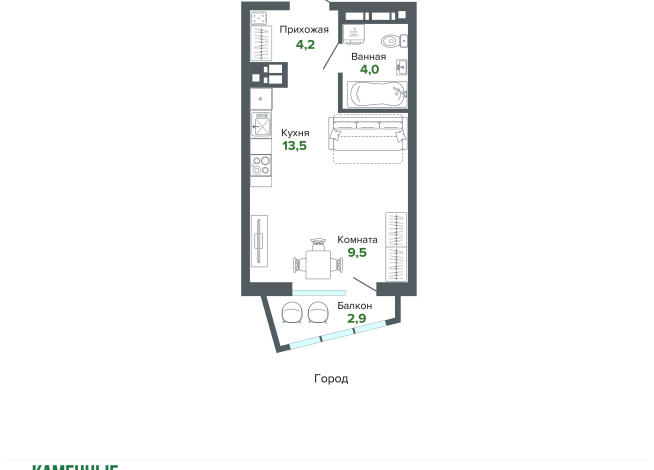 34.03 м² | 20 - 25 эт.
