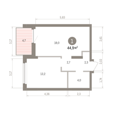 44.00 м² | 10 - 16 эт. 00