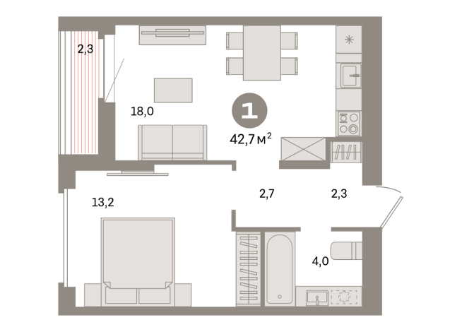 42.00 м² | 11 - 16 эт.