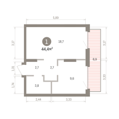 44.00 м² | 3 - 7 эт. 00