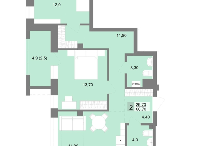 66.70 м² | 6 - 30 эт.
