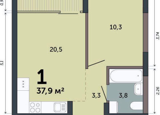 37.90 м² | 14 - 15 эт.