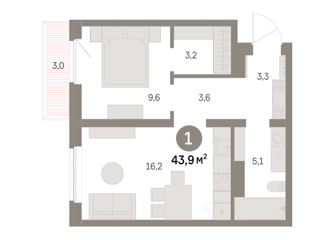 43.00 м² | 6 - 9 эт.