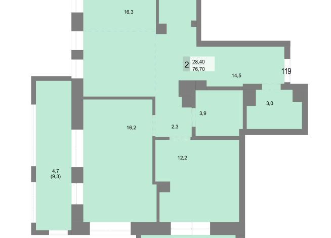 76.70 м² | 17 - 30 эт.