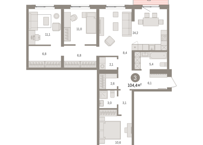 104.00 м² | 3 - 8 эт.