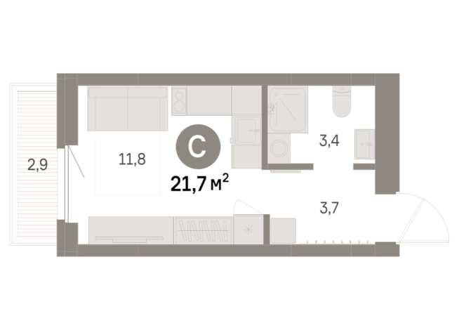 21.00 м² | 5 - 9 эт.