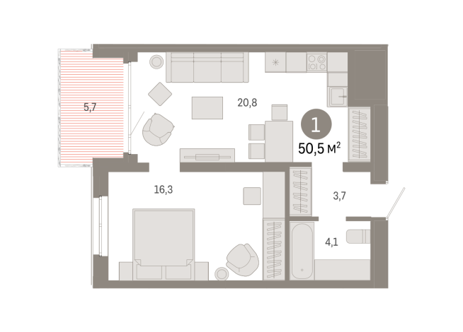 50.00 м² | 13 - 17 эт.