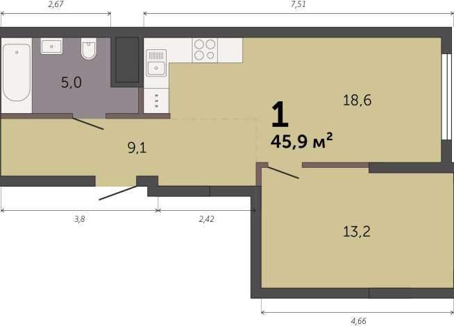 45.90 м² | 9 - 32 эт.