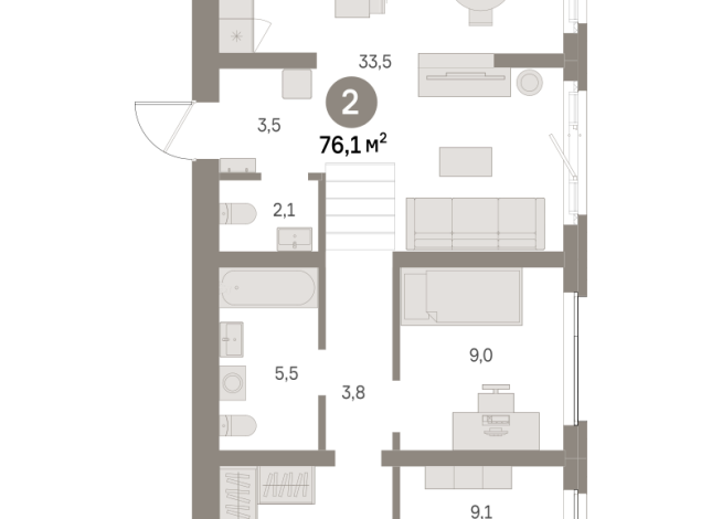 76.00 м² | 1 - 9 эт.