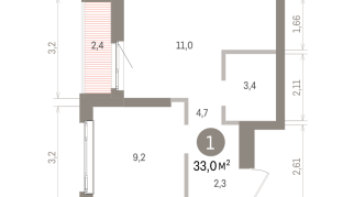 33.00 м² | 17 - 25 эт.