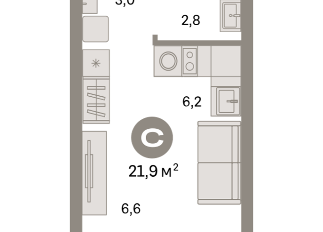 21.00 м² | 6 - 9 эт.