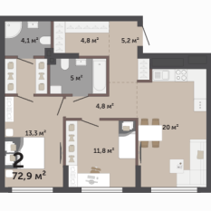 72.90 м² | 1 - 17 эт. 00