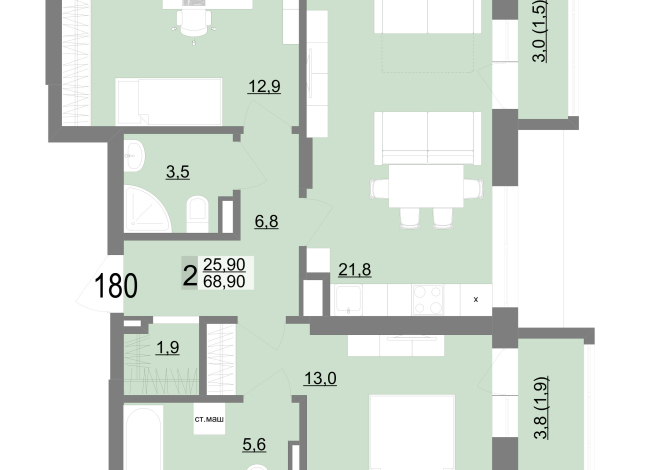 68.90 м² | 5 - 25 эт.