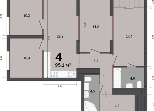 96.00 м² | 4 - 23 эт.