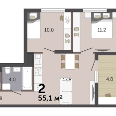 55.10 м² | 8 - 19 эт. 00