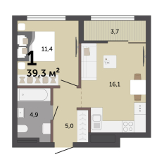 38.90 м² | 11 - 17 эт. 00