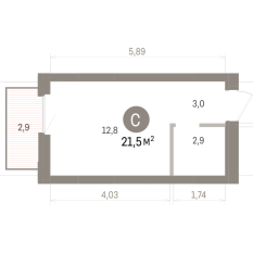 21.00 м² | 6 - 9 эт. 00