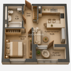 1-к квартира | 37.00 м² | 5 - 16 эт. 01