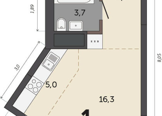 29.90 м² | 29 - 30 эт.