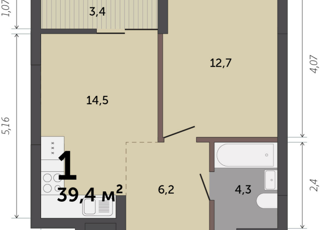 38.90 м² | 6 - 12 эт.