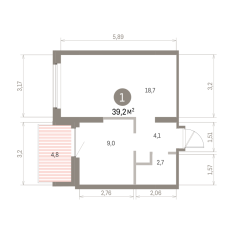 39.00 м² | 9 - 9 эт. 00