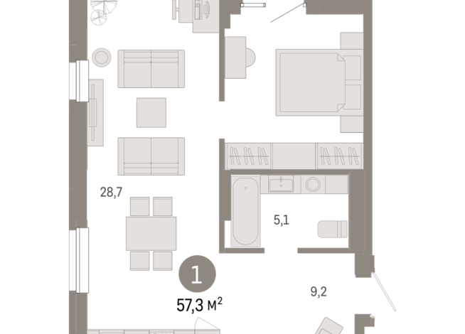 57.00 м² | 16 - 17 эт.