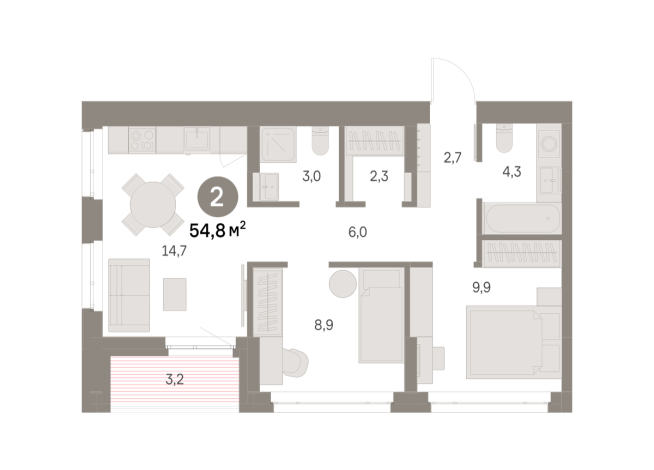 54.00 м² | 2 - 8 эт.