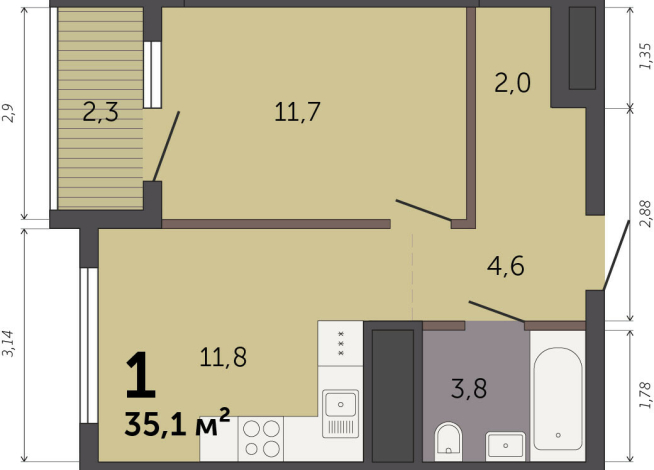 35.10 м² | 27 - 32 эт.