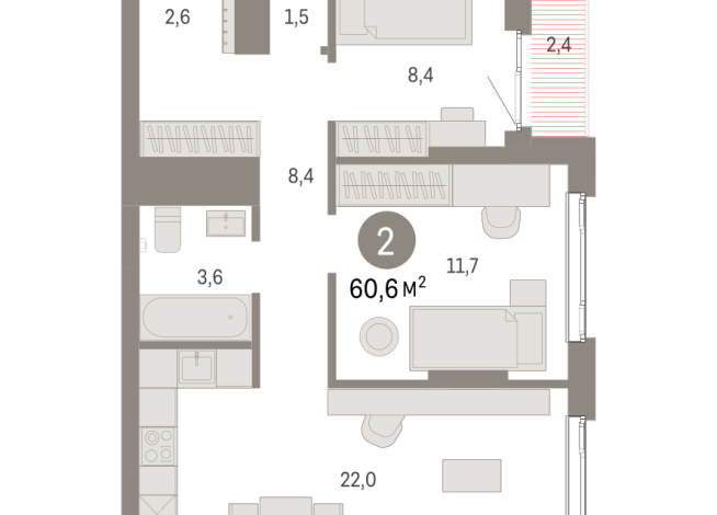 60.00 м² | 18 - 25 эт.