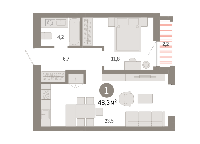 48.00 м² | 9 - 16 эт.