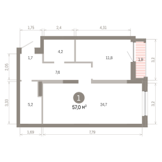 57.00 м² | 3 - 16 эт. 00