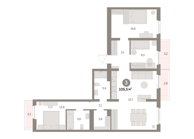 105.00 м² | 4 - 9 эт.