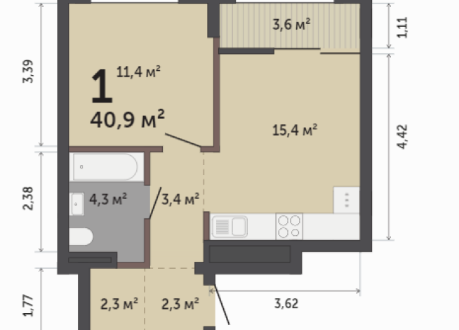 40.90 м² | 15 - 17 эт.