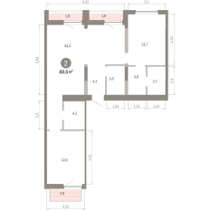 88.00 м² | 8 - 9 эт. 00