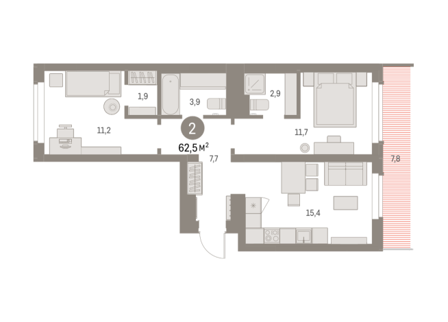 62.00 м² | 8 - 9 эт.