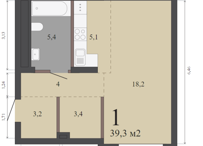 39.30 м² | 1 - 32 эт.