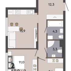 60.90 м² | 1 - 19 эт. 00