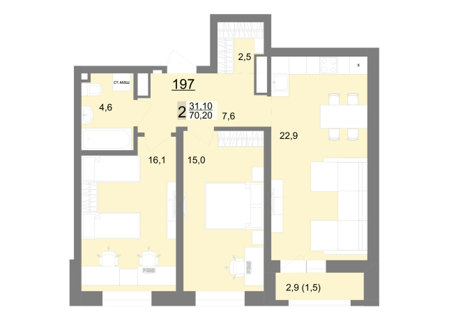 69.90 м² | 23 - 26 эт.