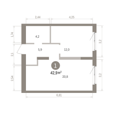 42.00 м² | 2 - 8 эт. 00