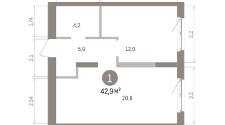 42.00 м² | 2 - 8 эт.