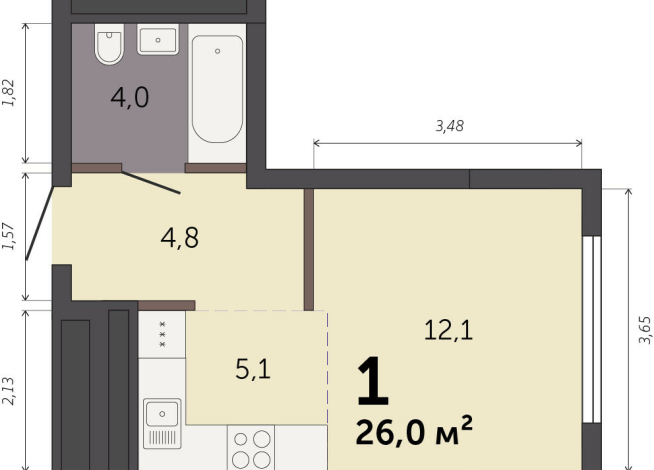 26.00 м² | 30 - 32 эт.