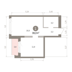 39.00 м² | 2 - 8 эт. 00