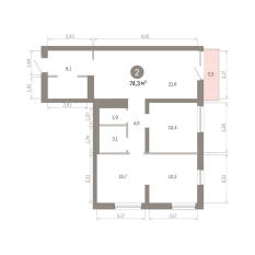 74.00 м² | 7 - 8 эт. 00