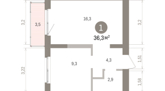 36.00 м² | 7 - 8 эт.