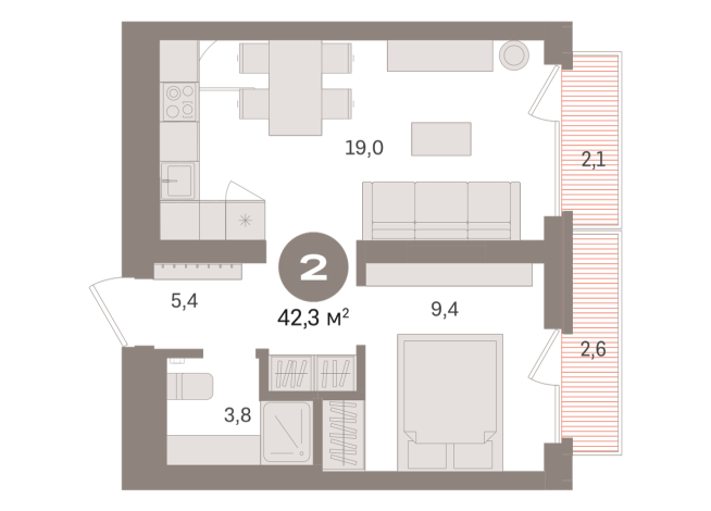 42.00 м² | 3 - 9 эт.