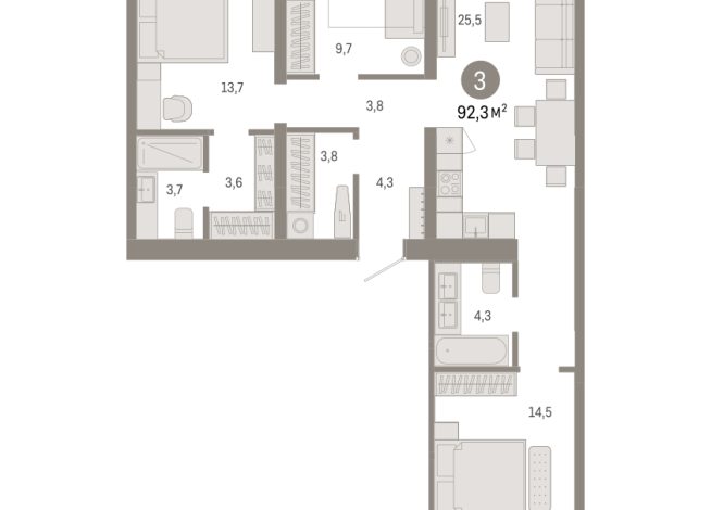92.00 м² | 6 - 9 эт.
