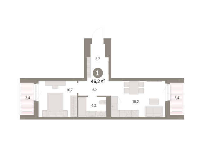45.00 м² | 3 - 9 эт.