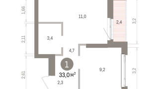 33.00 м² | 16 - 25 эт.