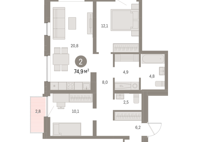 74.00 м² | 6 - 16 эт.