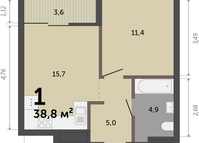 38.80 м² | 7 - 17 эт.